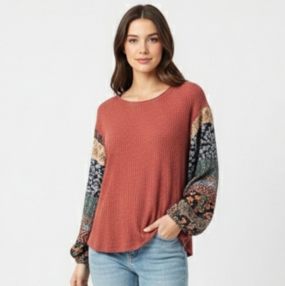Silvergate Blouse Thermal Rust Blue Boho Grunge Patchwork S